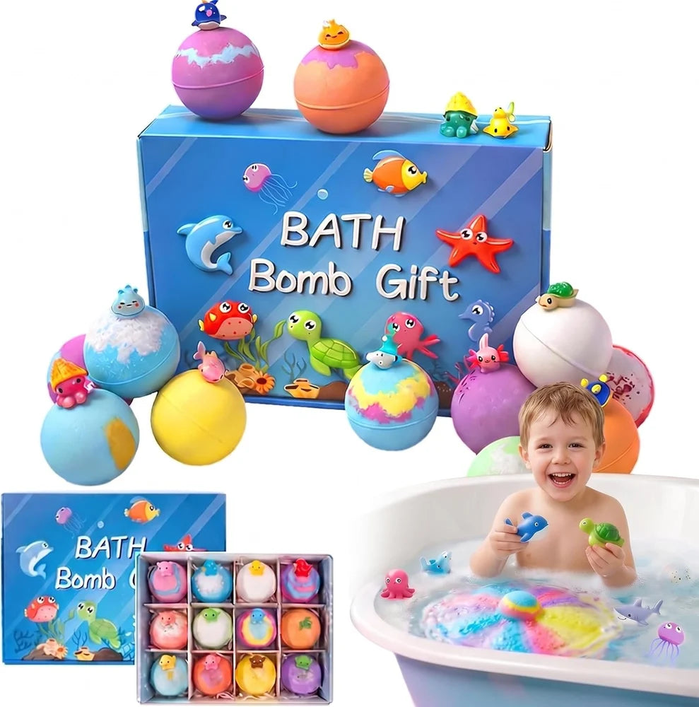 Kids Bath Bombs with Toys Inside - 12 Pack Organic Multi-Fragrance Gift Set