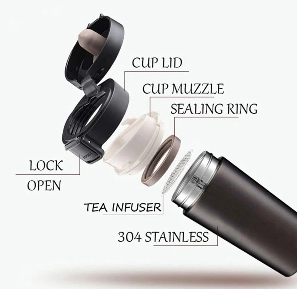 Vacuum Insulated Travel Mug | 304 Stainless Steel Thermal Insulation Cup with Leakproof Flip Lid & Tea Filter