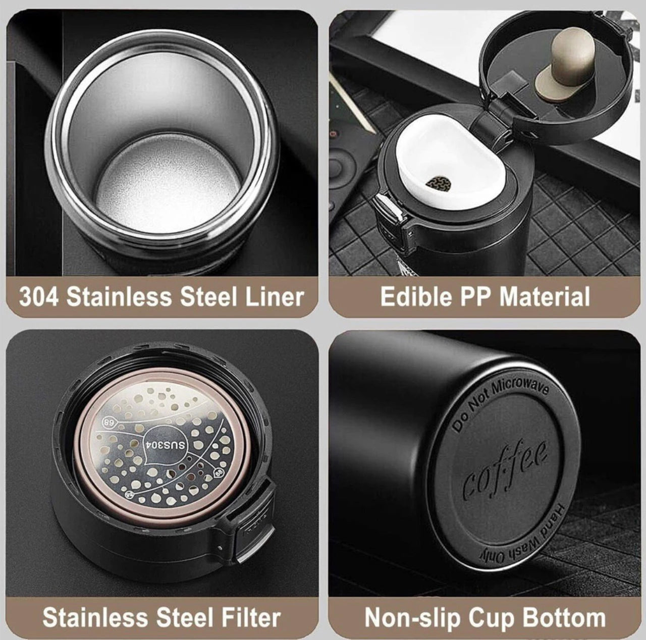 Vacuum Insulated Travel Mug | 304 Stainless Steel Thermal Insulation Cup with Leakproof Flip Lid & Tea Filter