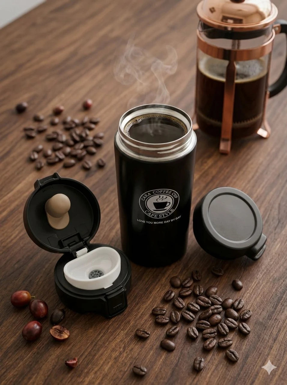 Vacuum Insulated Travel Mug | 304 Stainless Steel Thermal Insulation Cup with Leakproof Flip Lid & Tea Filter