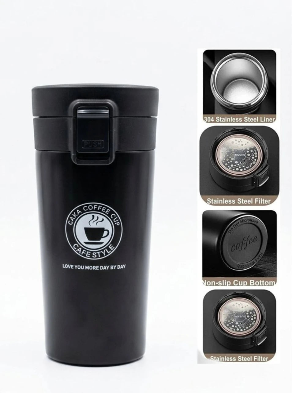 Vacuum Insulated Travel Mug | 304 Stainless Steel Thermal Insulation Cup with Leakproof Flip Lid & Tea Filter
