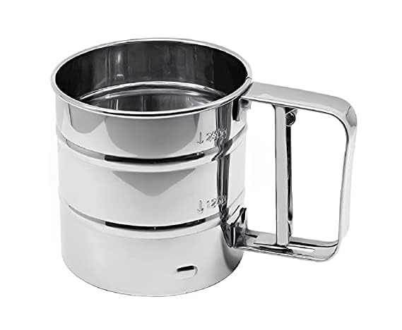SiftCraft Stainless Steel Flour Sifter | Handheld Squeeze Trigger Atta Channi | Double Layer Fine Mesh Baking Strainer with Measurement Markings