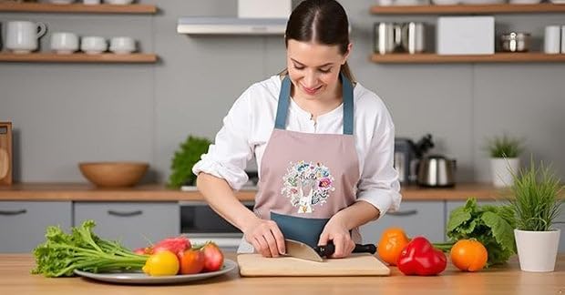 Waterproof Floral Kitchen Apron with Front Pocket & Hand Wiping Towel