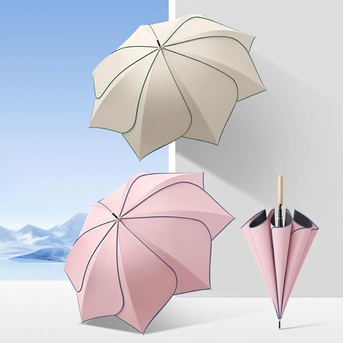 Flower Petal Umbrella for Women – 3-Fold Sun & Rain Parasol