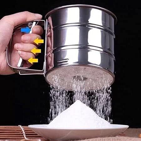 SiftCraft Stainless Steel Flour Sifter | Handheld Squeeze Trigger Atta Channi | Double Layer Fine Mesh Baking Strainer with Measurement Markings