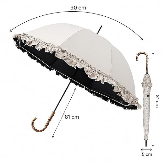 Frilly Bridal Umbrella Parasol for Women – Vintage Ruffle Long Handle Design