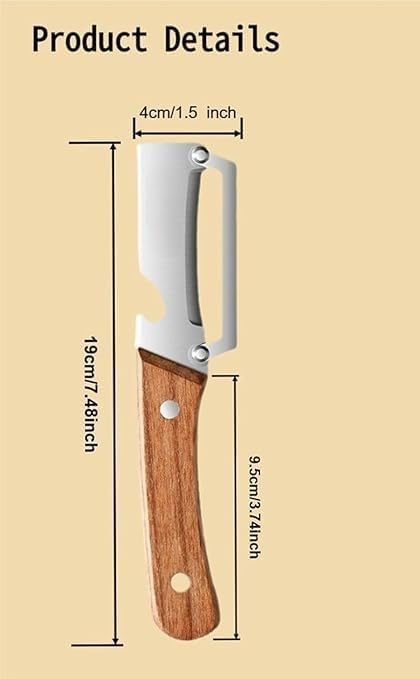 TimberGlide 2-in-1 Vegetable Peeler & Fruit Slicer | Stainless Steel Dual-Blade Format | Built-in Bottle Opener with Ergonomic Wooden Handle