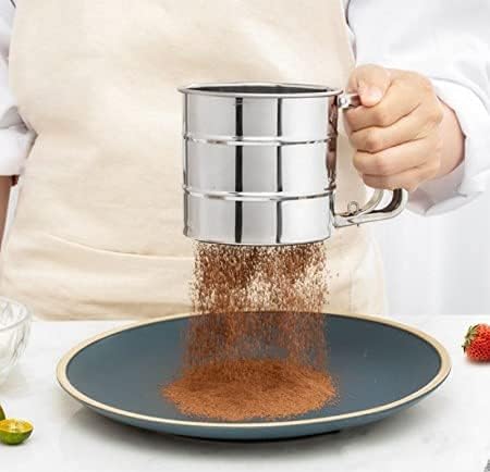 SiftCraft Stainless Steel Flour Sifter | Handheld Squeeze Trigger Atta Channi | Double Layer Fine Mesh Baking Strainer with Measurement Markings