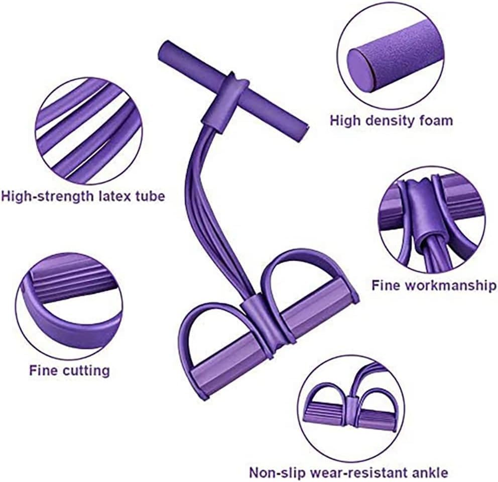 4-Tube Pedal Resistance Band for Home Workout & Tummy Toning