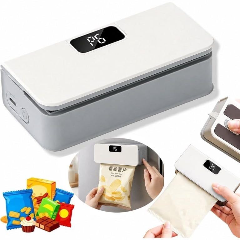 MagSeal 2-in-1 Rechargeable Mini Bag Sealer | Digital Display Heat Sealing Machine with Rebounding Safety Cutter & Magnetic Base | Portable Handheld Food Saver