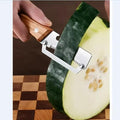 TimberGlide 2-in-1 Vegetable Peeler & Fruit Slicer | Stainless Steel Dual-Blade Format | Built-in Bottle Opener with Ergonomic Wooden Handle