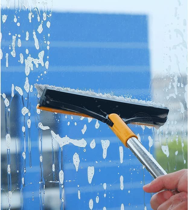 2-in-1 Floor Scrub Brush with Rubber Wiper (Pack of 2)