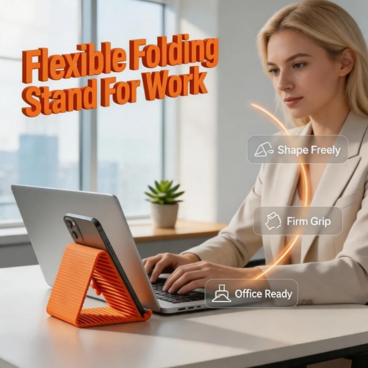 Mobile Stand for Desk - Orange Flexible Silicone Multi-Angle Adjustable Phone Holder