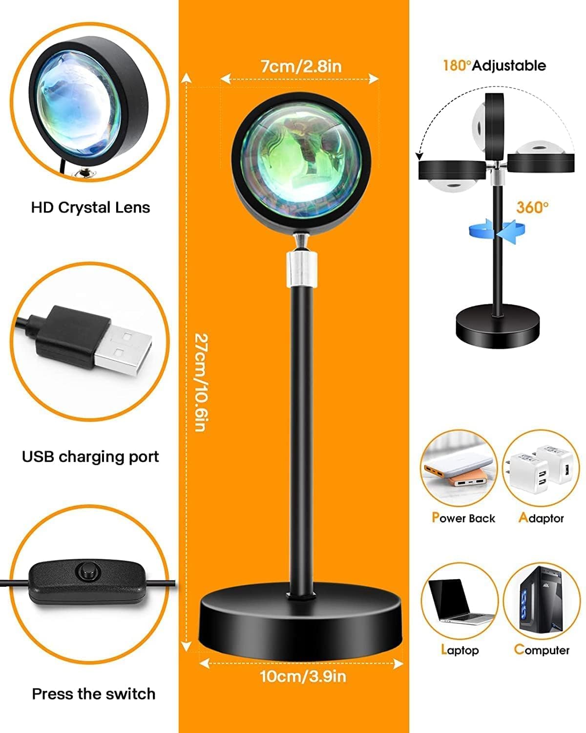 16-Color RGB Sunset Projector Lamp for Aesthetic Photos, Videos and Decor