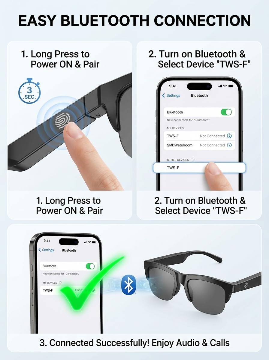 Wireless Bluetooth Sunglasses - Smart Audio Eyewear with HiFi Dual Speakers