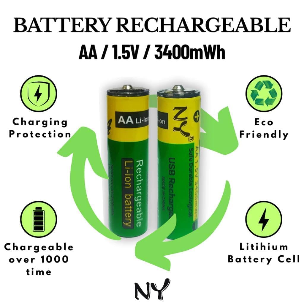 Type-C Rechargeable AA Lithium Batteries with Charging Cable (Pack of 2)