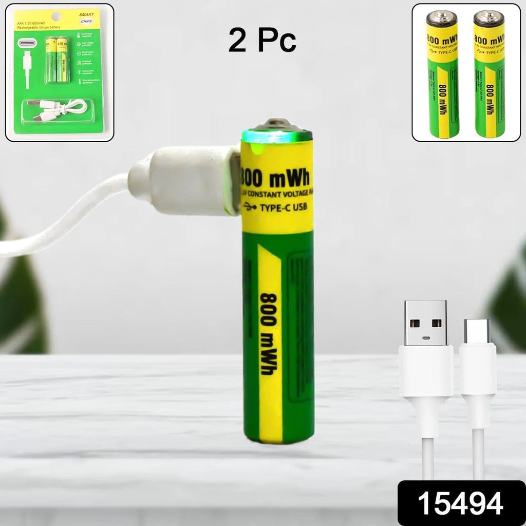 Type-C Rechargeable AA Lithium Batteries with Charging Cable (Pack of 2)