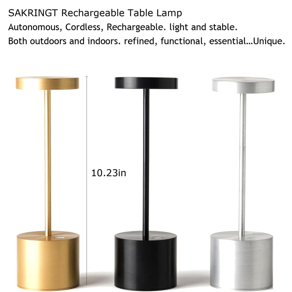 AuraBar Cordless Metal LED Table Lamp | Rechargeable Touch Control Desk Light | Minimalist Ambient Night Lamp