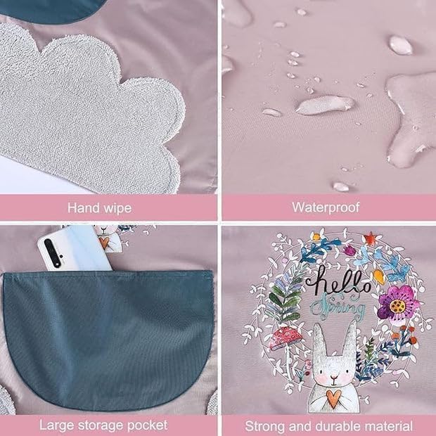 Waterproof Floral Kitchen Apron with Front Pocket & Hand Wiping Towel