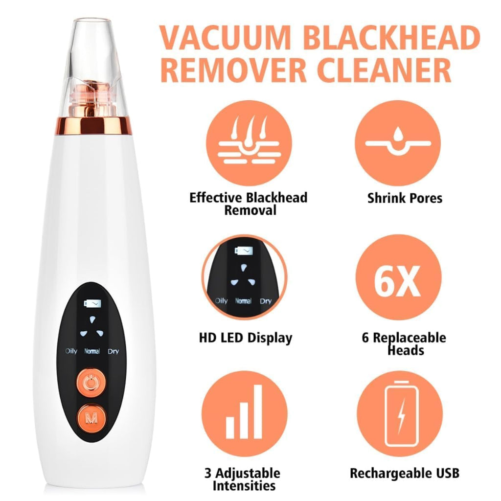 PoreExtract Pro | Multifunction Blackhead Remover Vacuum | 3-Speed Adjustable Mode Format | 6 Interchangeable Suction Heads