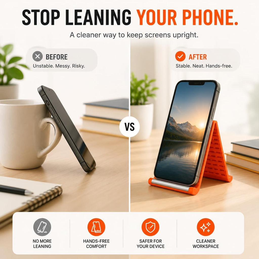 Mobile Stand for Desk - Orange Flexible Silicone Multi-Angle Adjustable Phone Holder