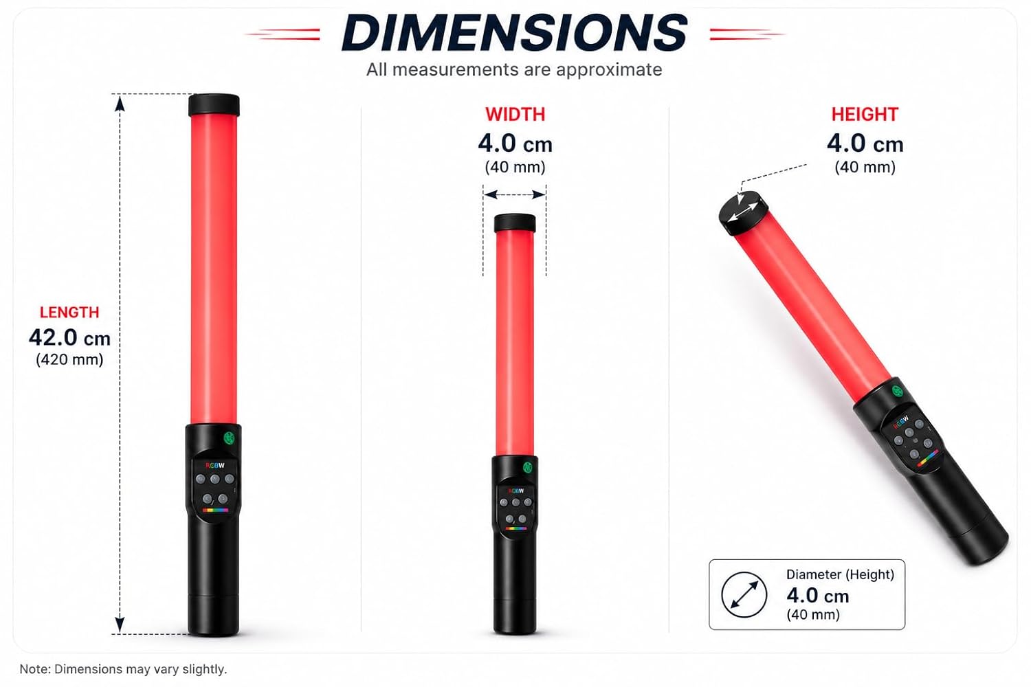 RGB LED Stick Light with Built-in Battery | 3200K–5500K Color Temperature Format | 0–100% Stepless Dimming Photography Tube