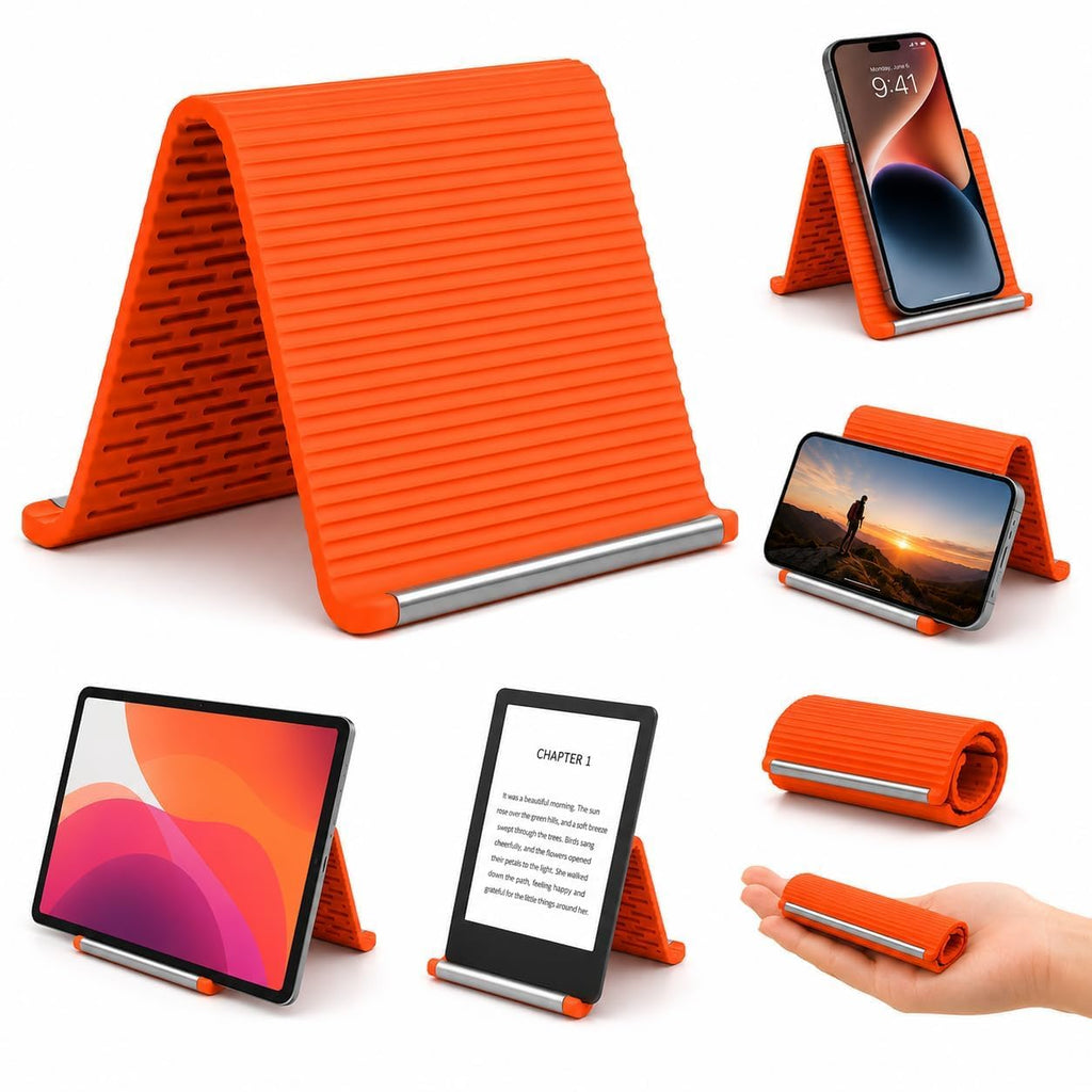Mobile Stand for Desk - Orange Flexible Silicone Multi-Angle Adjustable Phone Holder