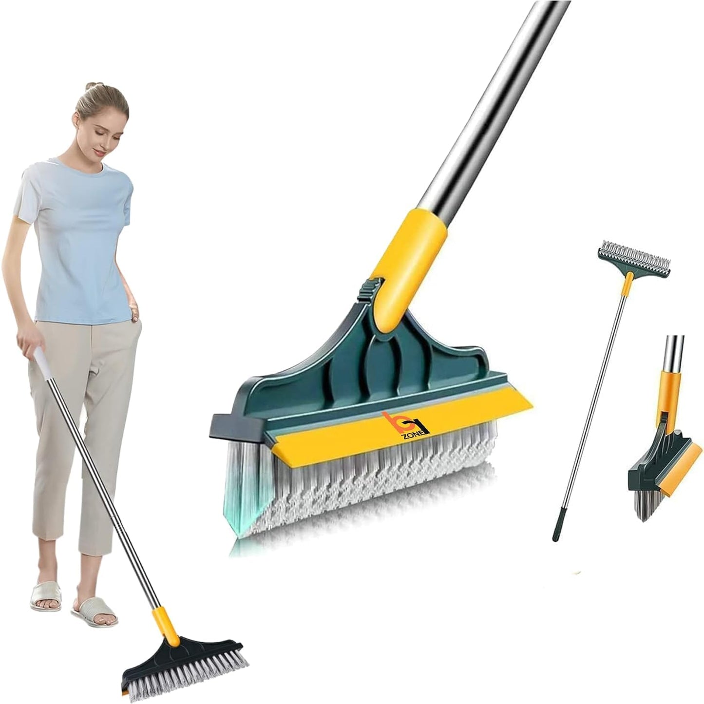 2-in-1 Floor Scrub Brush with Rubber Wiper (Pack of 2)