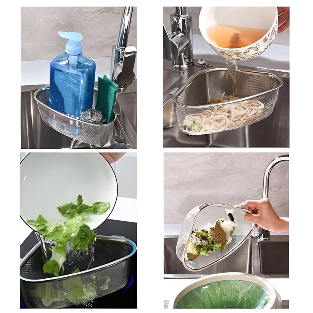 Stainless Steel Sink Corner Strainer Basket and Sponge Holder