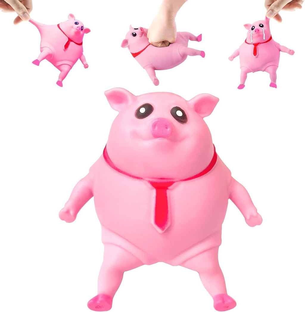 PorkySqueeze Elastic Pink Squishy Pig Toy | Stretchable Stress Relief Anti-Anxiety Fidget Toy | Washable Cute Desk Companion | 14cm