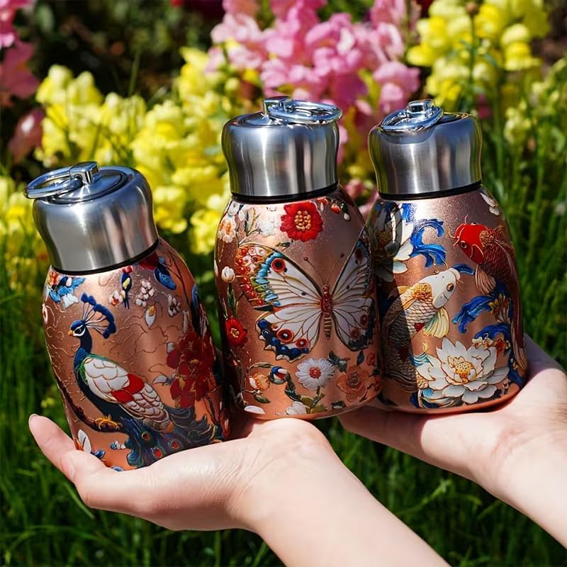 Butterfly Mini Water Bottle | Small Portable Stainless Steel Vacuum Insulated Tumbler Cup | Double Wall Leakproof Hot & Cold Thermal Flask for School Office
