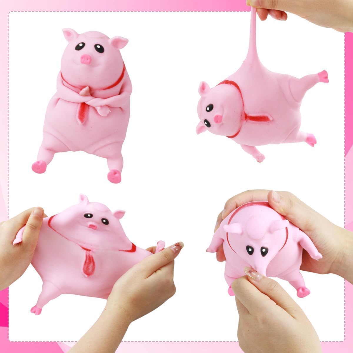 PorkySqueeze Elastic Pink Squishy Pig Toy | Stretchable Stress Relief Anti-Anxiety Fidget Toy | Washable Cute Desk Companion | 14cm