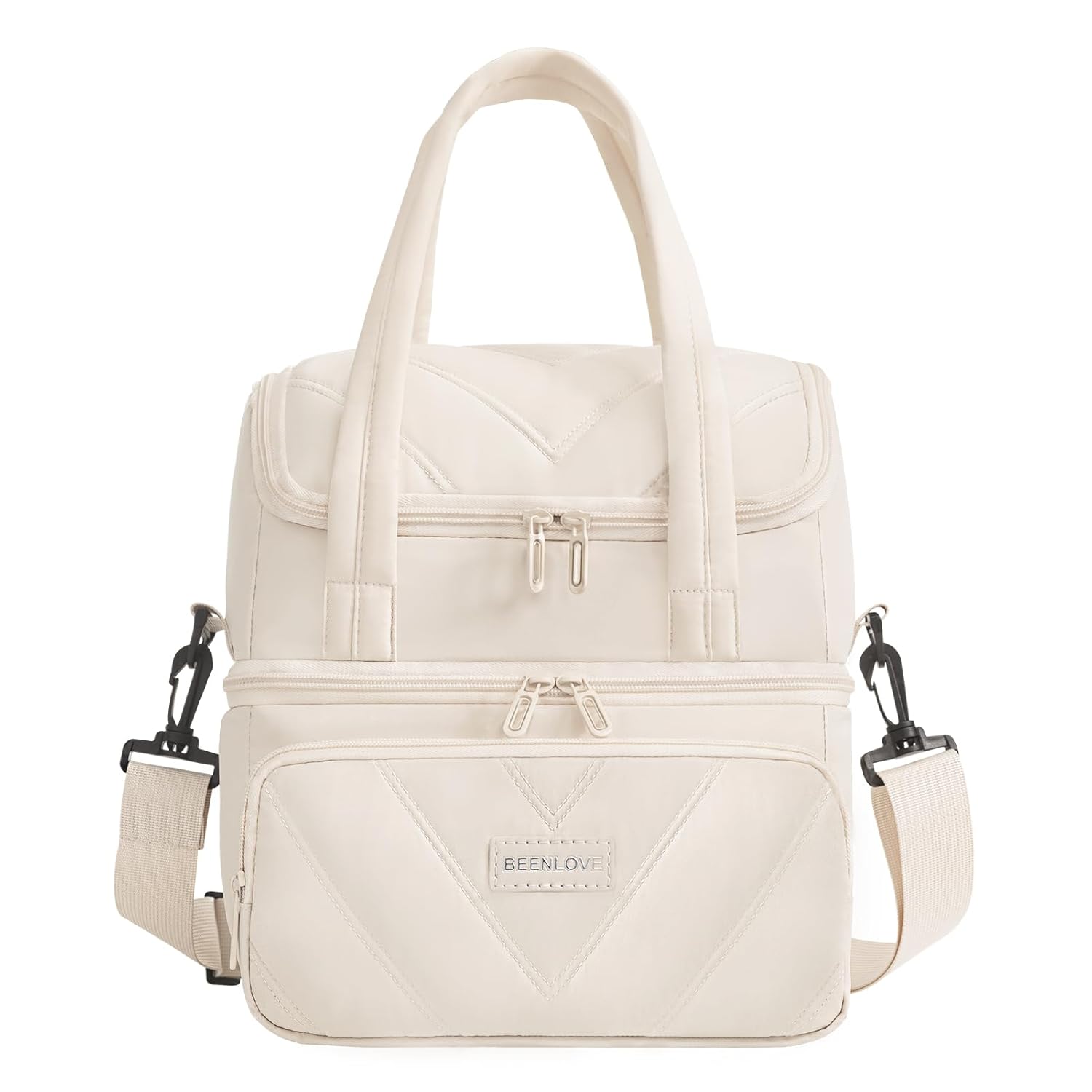 DuplexQuilt Dual Zipper Insulated Lunch Bag | Double Layer Large Capacity Thermal Tote | Water-Resistant Bento Box Organizer with Shoulder Strap for Office College