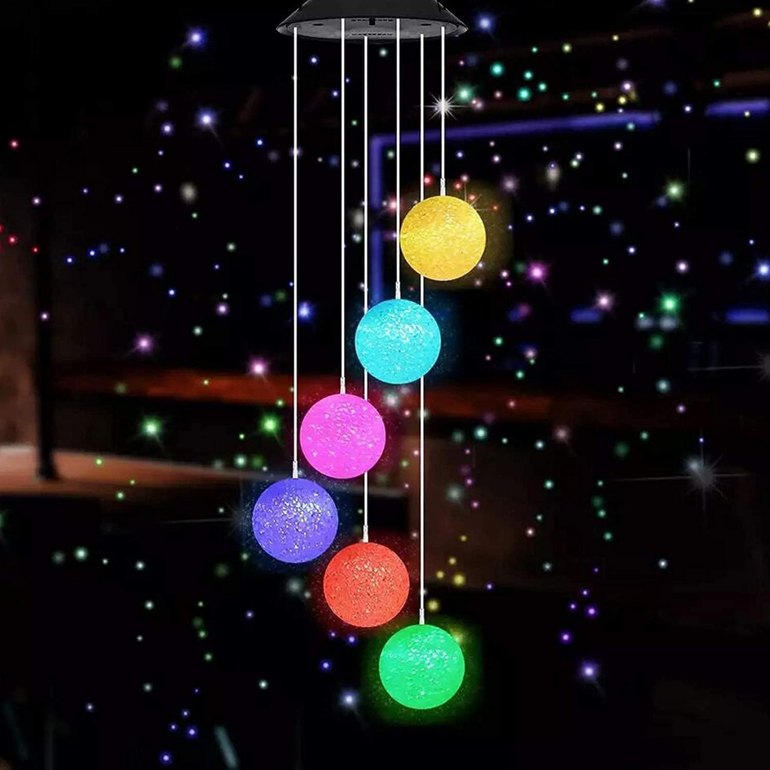 Solar Powered Wind Chimes | 6 Color Changing LED Crystal Balls Format | Waterproof Outdoor Hanging Decoration for Garden Balcony Patio