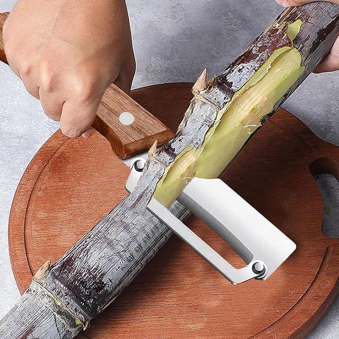 TimberGlide 2-in-1 Vegetable Peeler & Fruit Slicer | Stainless Steel Dual-Blade Format | Built-in Bottle Opener with Ergonomic Wooden Handle