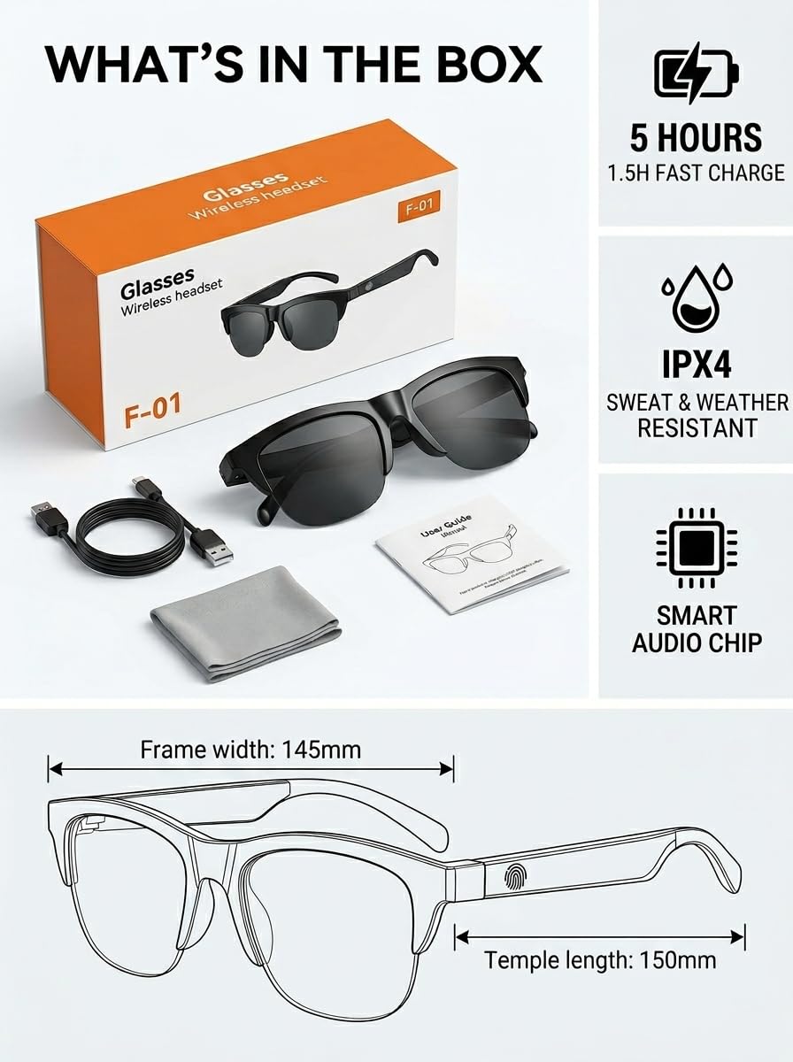 Wireless Bluetooth Sunglasses - Smart Audio Eyewear with HiFi Dual Speakers