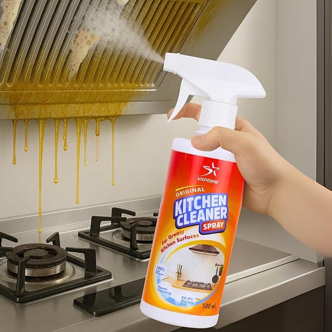 CleanoMax Degreaser Kitchen Cleaner Spray | Heavy Duty Oil and Tough Grease Stain Remover for Chimney Stove Exhaust Fan | 500ml