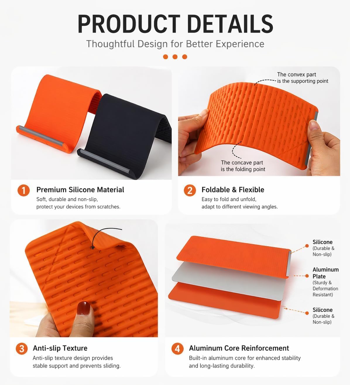 Mobile Stand for Desk - Orange Flexible Silicone Multi-Angle Adjustable Phone Holder