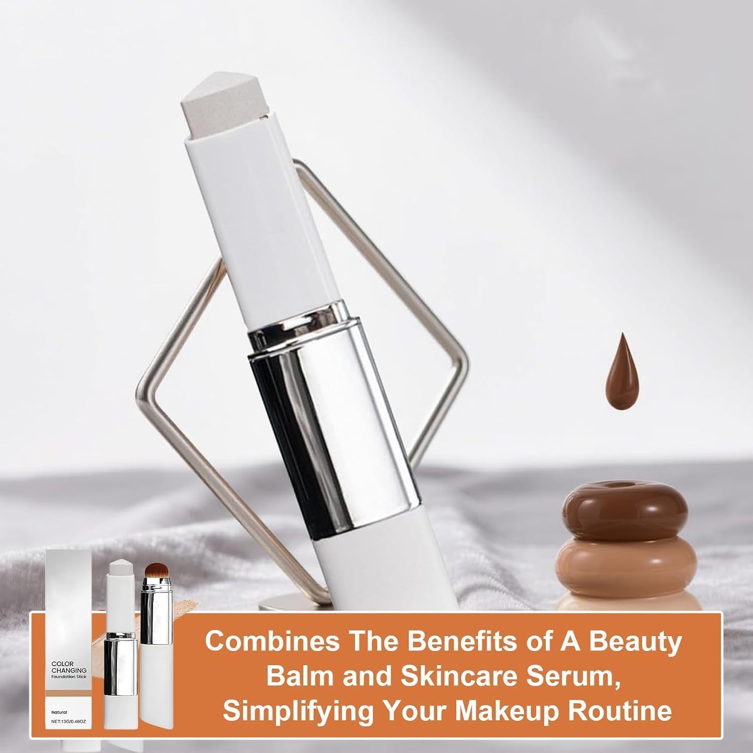 Silk Fusion Cream | Color Changing Foundation Stick with Built-in Brush | Easy Twist-Up Format | Flawless Tone-Matching Complexion