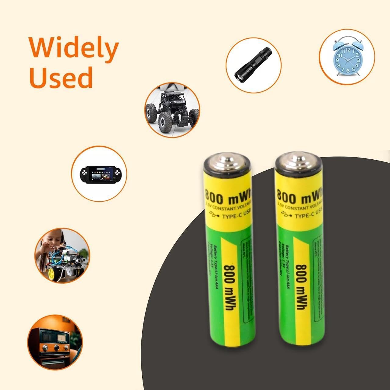 Type-C Rechargeable AA Lithium Batteries with Charging Cable (Pack of 2)