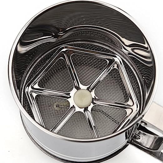 SiftCraft Stainless Steel Flour Sifter | Handheld Squeeze Trigger Atta Channi | Double Layer Fine Mesh Baking Strainer with Measurement Markings