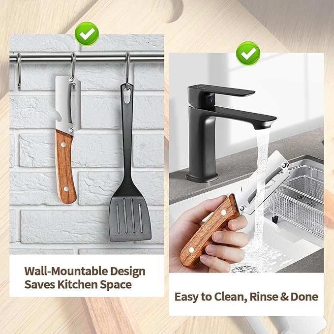 TimberGlide 2-in-1 Vegetable Peeler & Fruit Slicer | Stainless Steel Dual-Blade Format | Built-in Bottle Opener with Ergonomic Wooden Handle