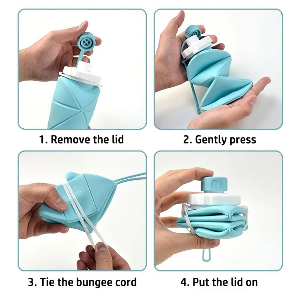 FlexiFold Collapsible Silicone Water Bottle | Folding Portable Leakproof Travel Flask for Gym School | 600ml
