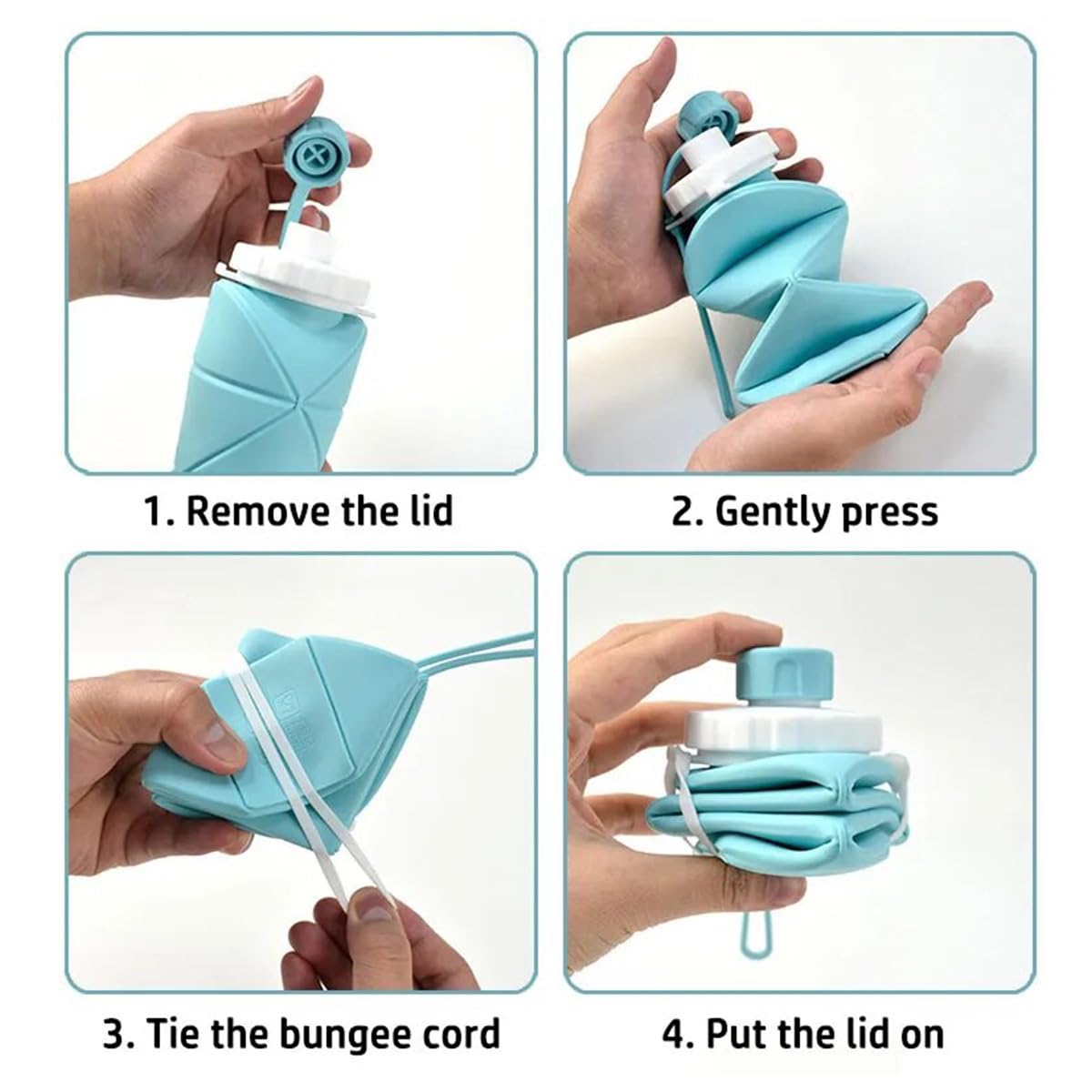 FlexiFold Collapsible Silicone Water Bottle | Folding Portable Leakproof Travel Flask for Gym School | 600ml