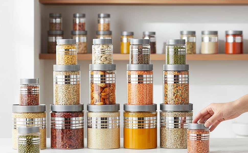 Premium Silver Line Airtight Kitchen Jar & Container Set (Pack of 24)