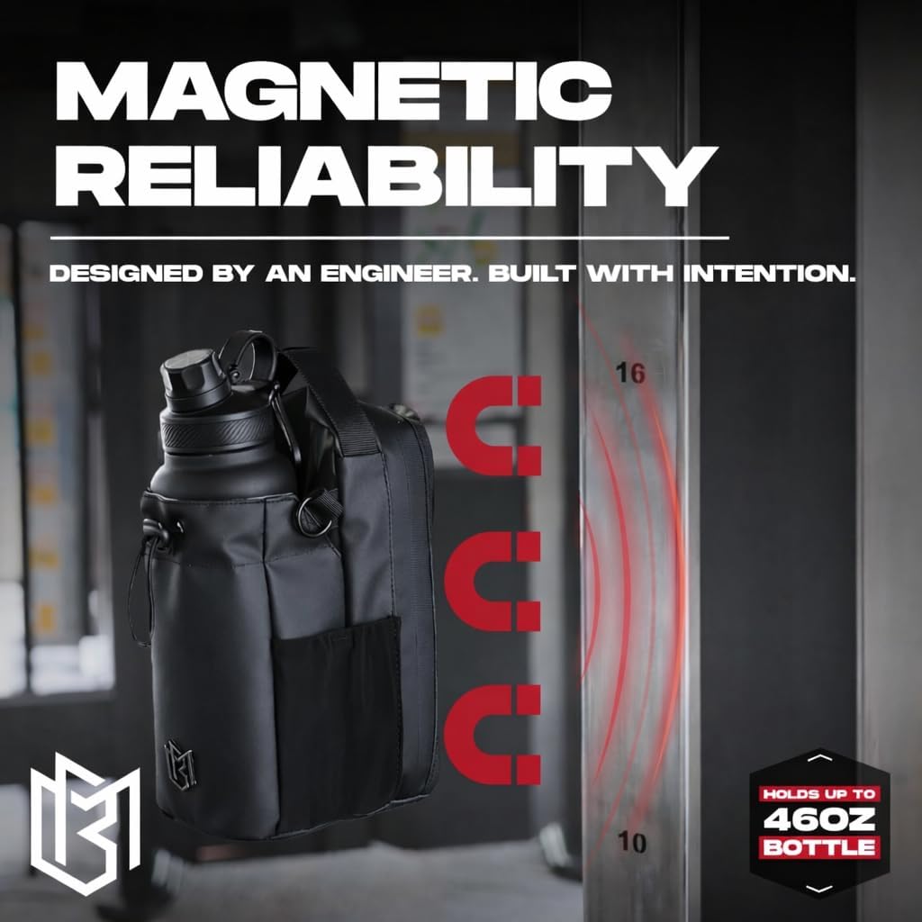 Magnetic Gym Bag and Bottle Holder | Tactical Crossbody Sling Fitness Organizer with AirTag Pocket & Key Clasp | Multi-Pocket Steel Mount Pouch