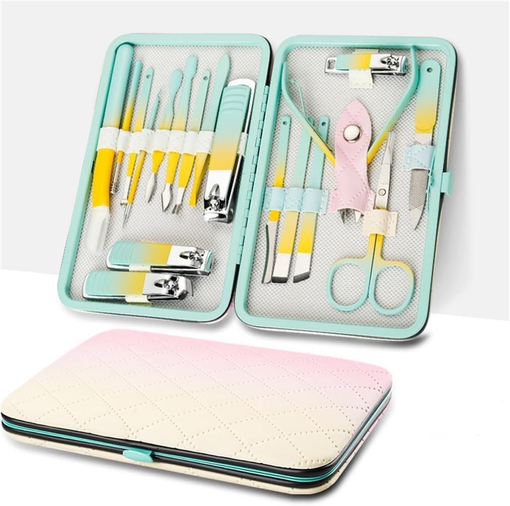 GroomKit 18-in-1 Manicure and Pedicure Set | Stainless Steel Grooming Kit with Gradient Tools & Quilted Travel Case