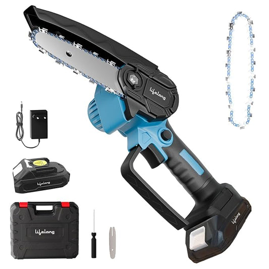 6-Inch Cordless Electric Mini Chainsaw Kit with 2 Batteries Extra chain & Carry Case