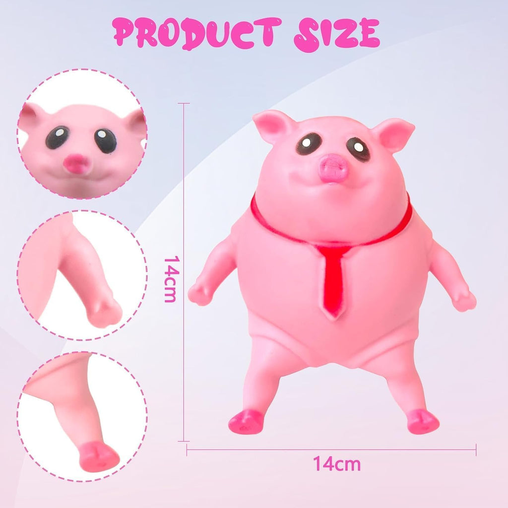PorkySqueeze Elastic Pink Squishy Pig Toy | Stretchable Stress Relief Anti-Anxiety Fidget Toy | Washable Cute Desk Companion | 14cm
