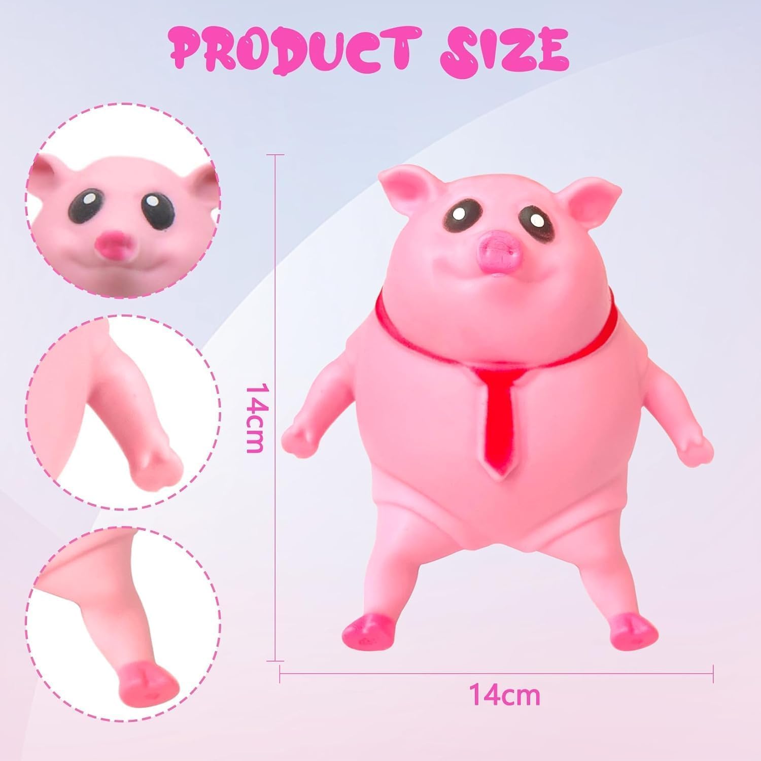 PorkySqueeze Elastic Pink Squishy Pig Toy | Stretchable Stress Relief Anti-Anxiety Fidget Toy | Washable Cute Desk Companion | 14cm